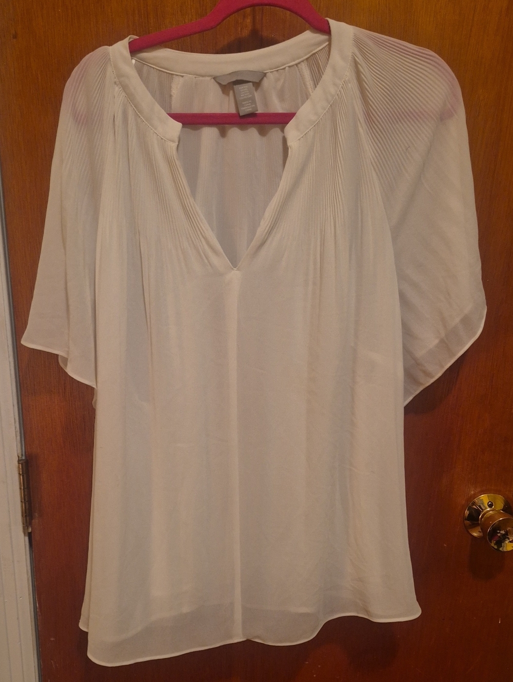 H&M Cream V-Neck Pleated Shoulder Blouse